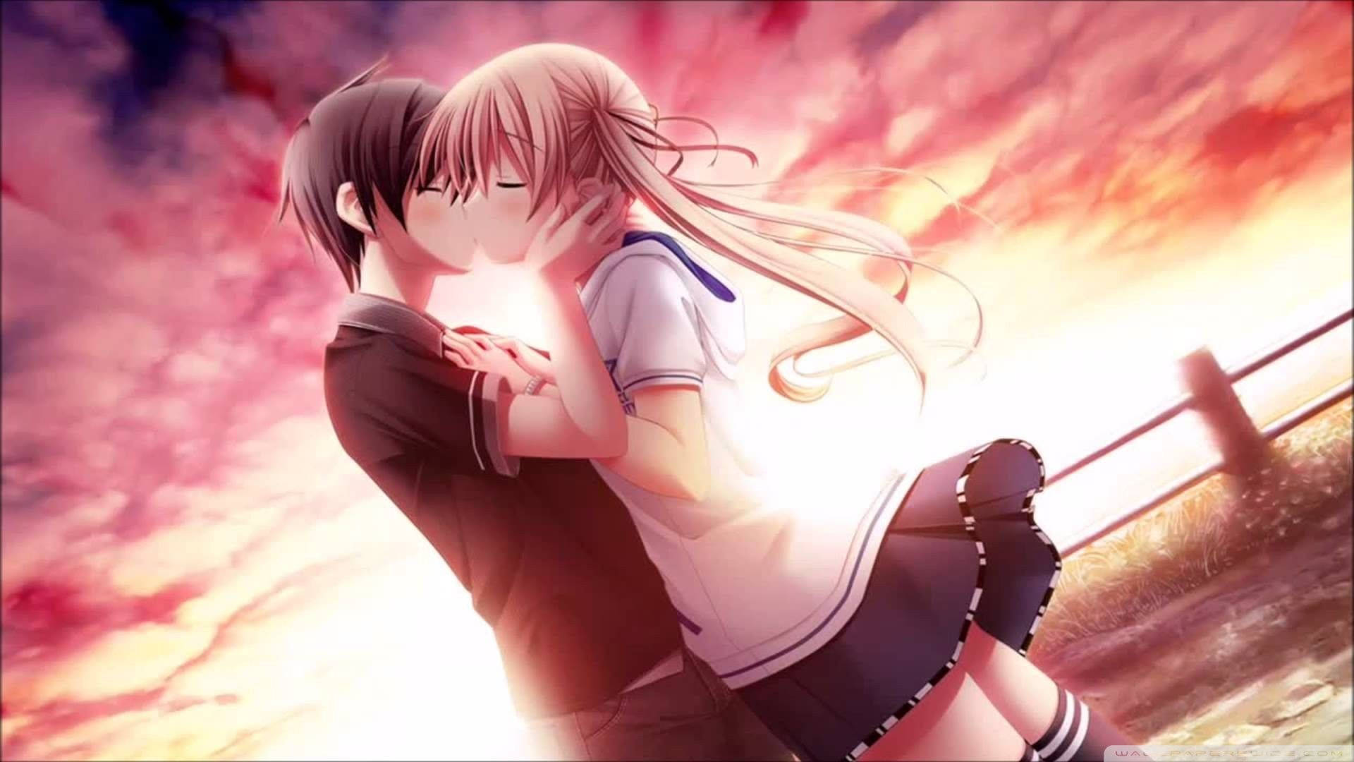 Boy And School Girl Kissing Love Anime Background