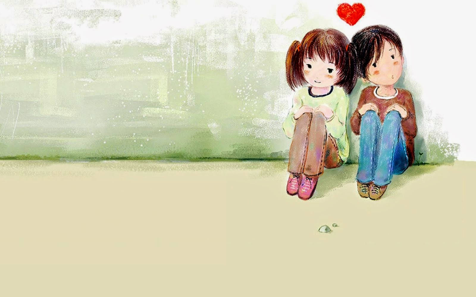Boy Girl Sitting Together Love Drawings Background