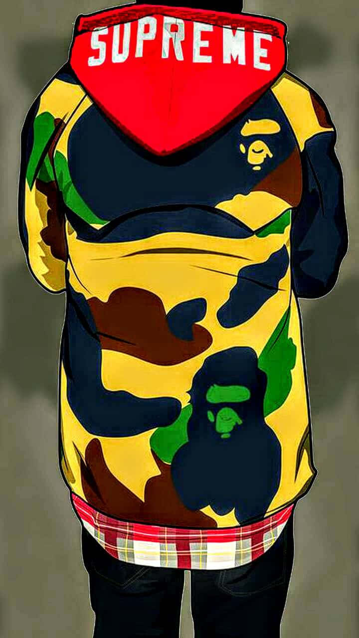 Boy In A Supreme Camo Hoodie Background