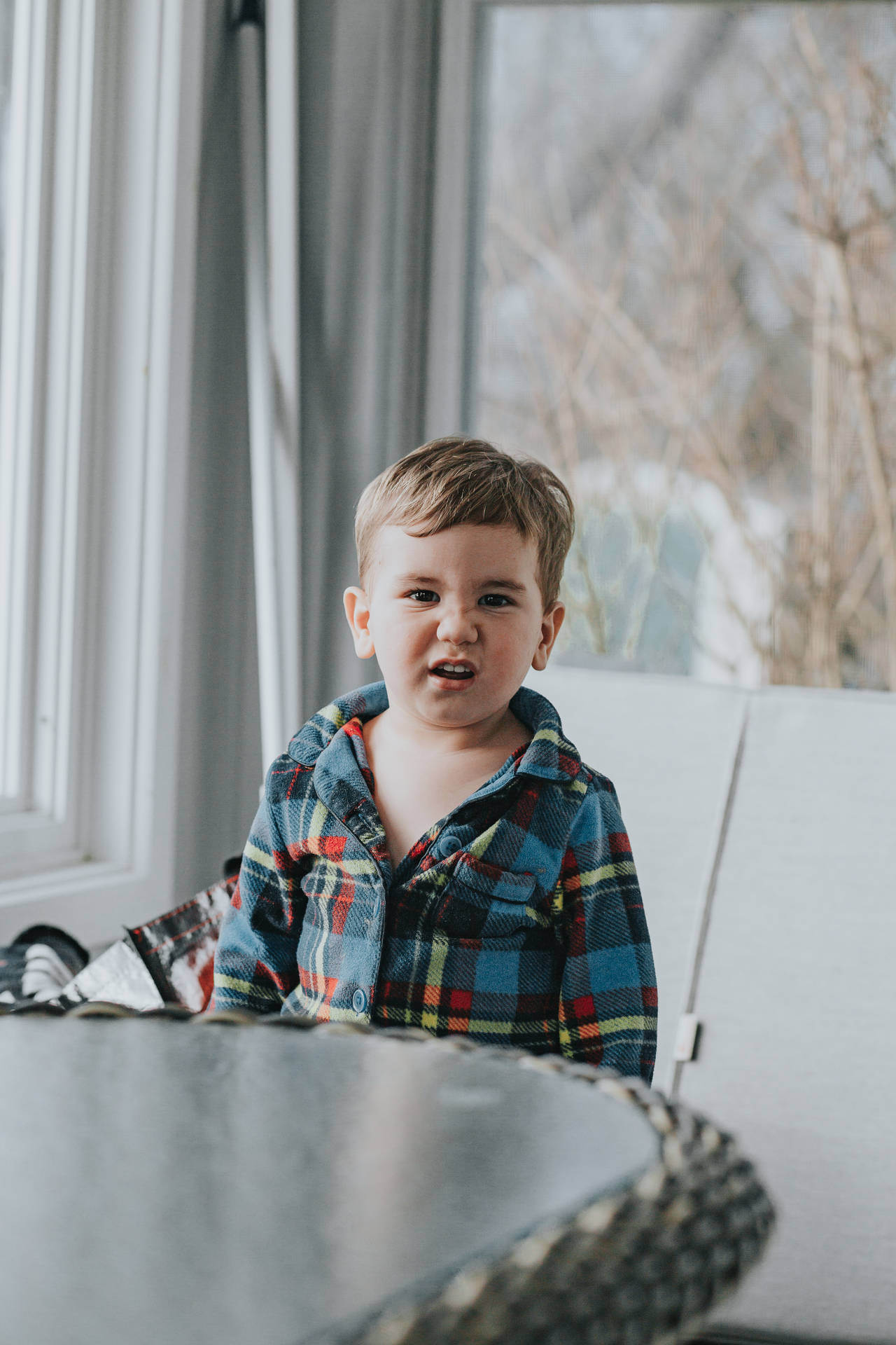 Boy's Green And Black Plaid Top Background