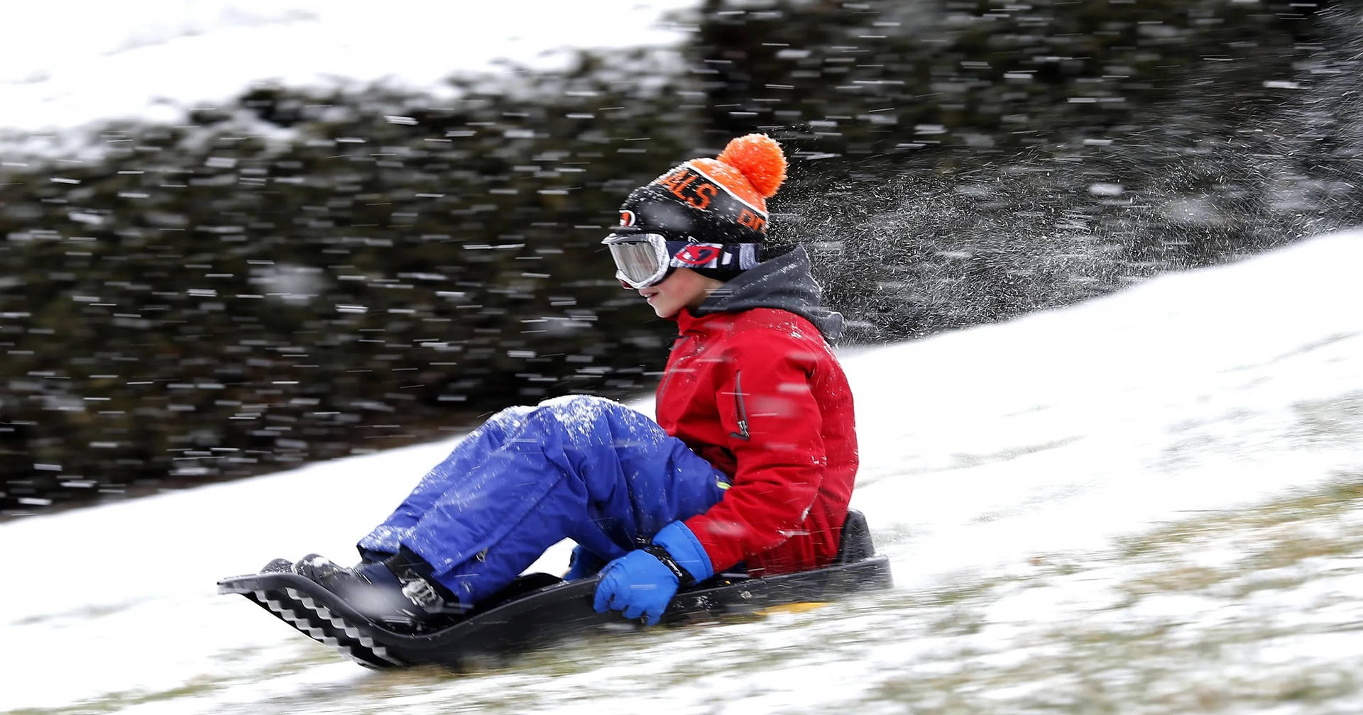 Boy Sledding Down The Snow