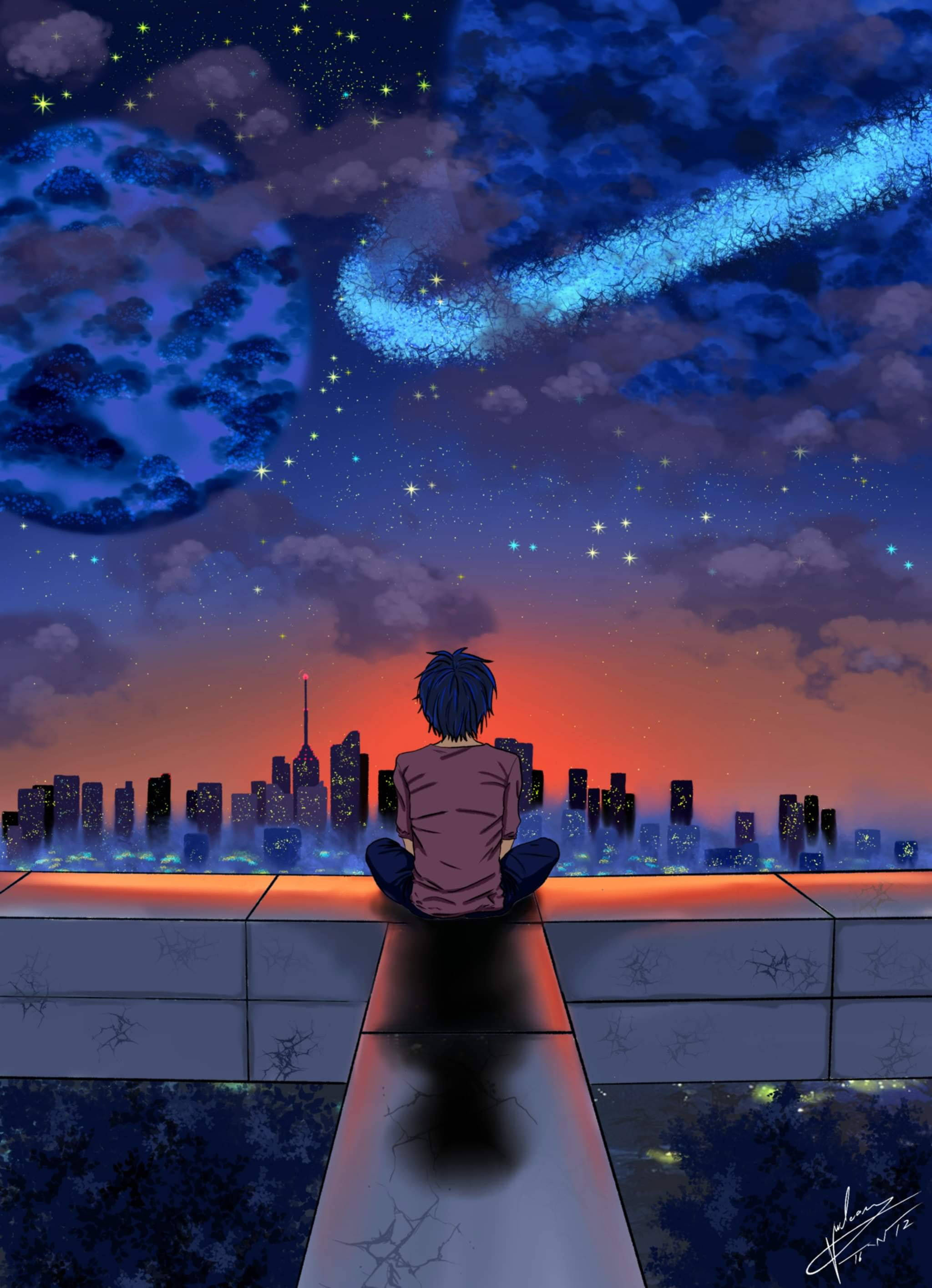 Boy Under Twin Anime Planet Background