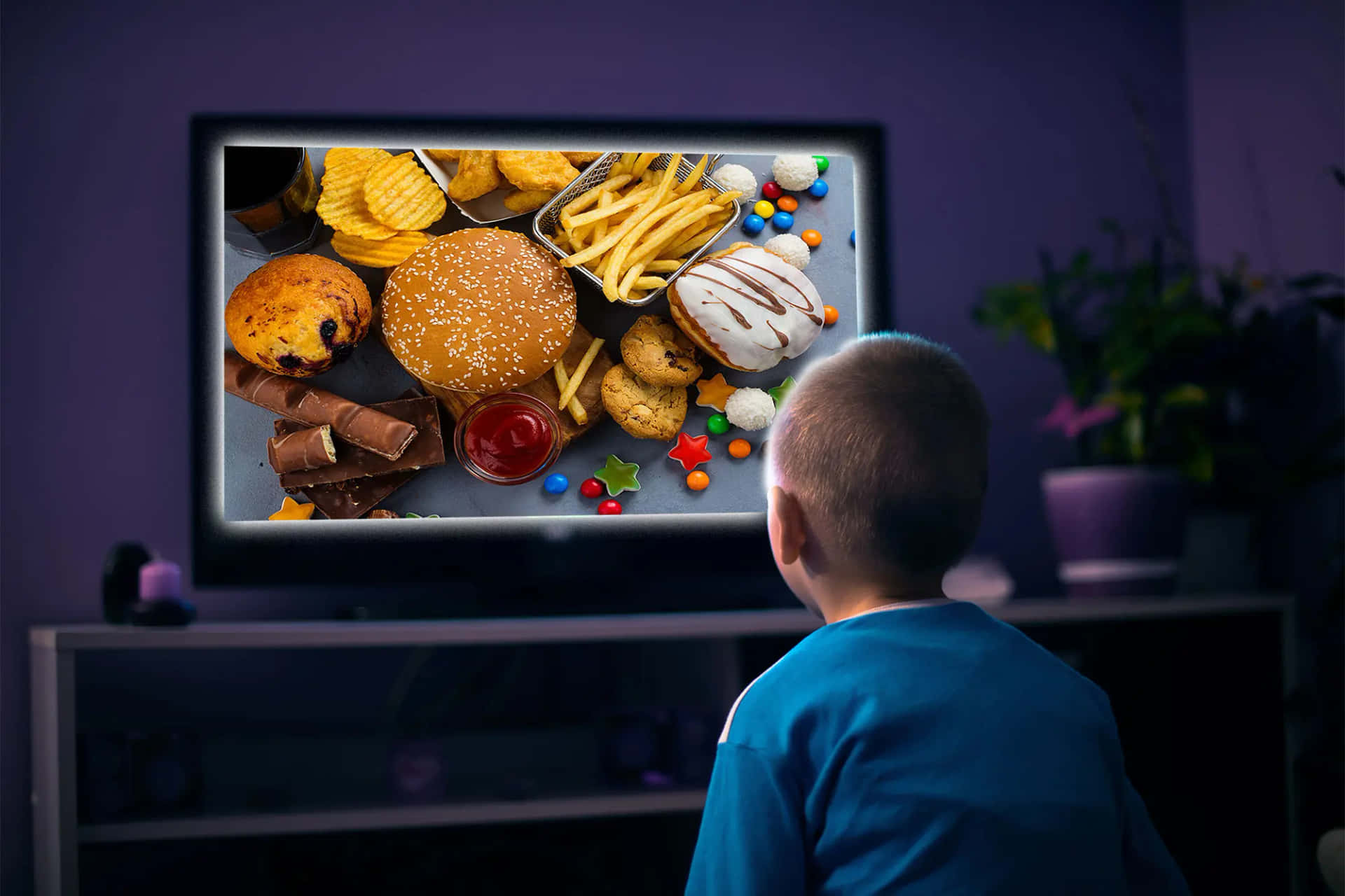 Boy Watching Fast Food Commercial Background