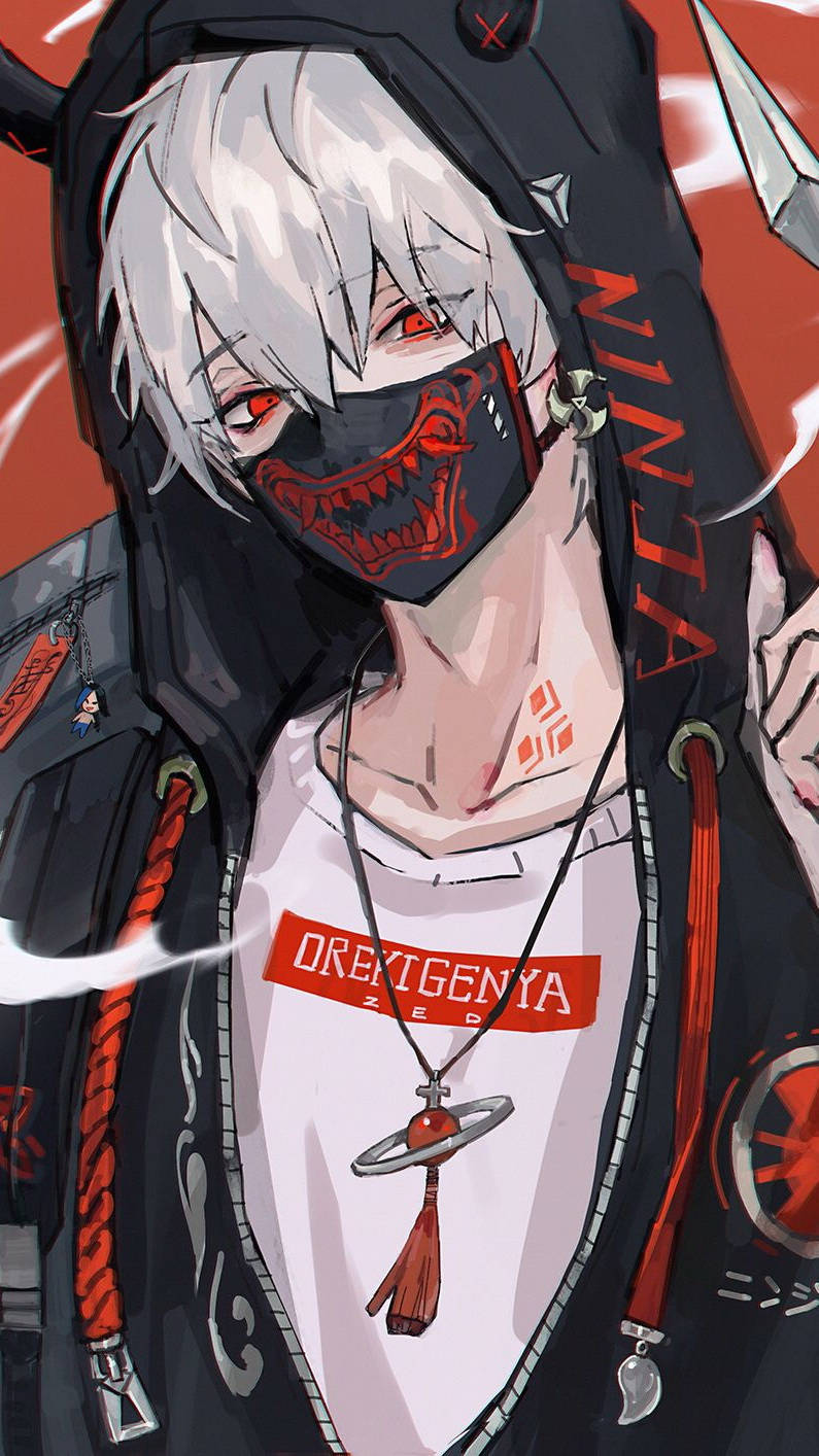 Boy With Mask Edgy Anime Pfp Background