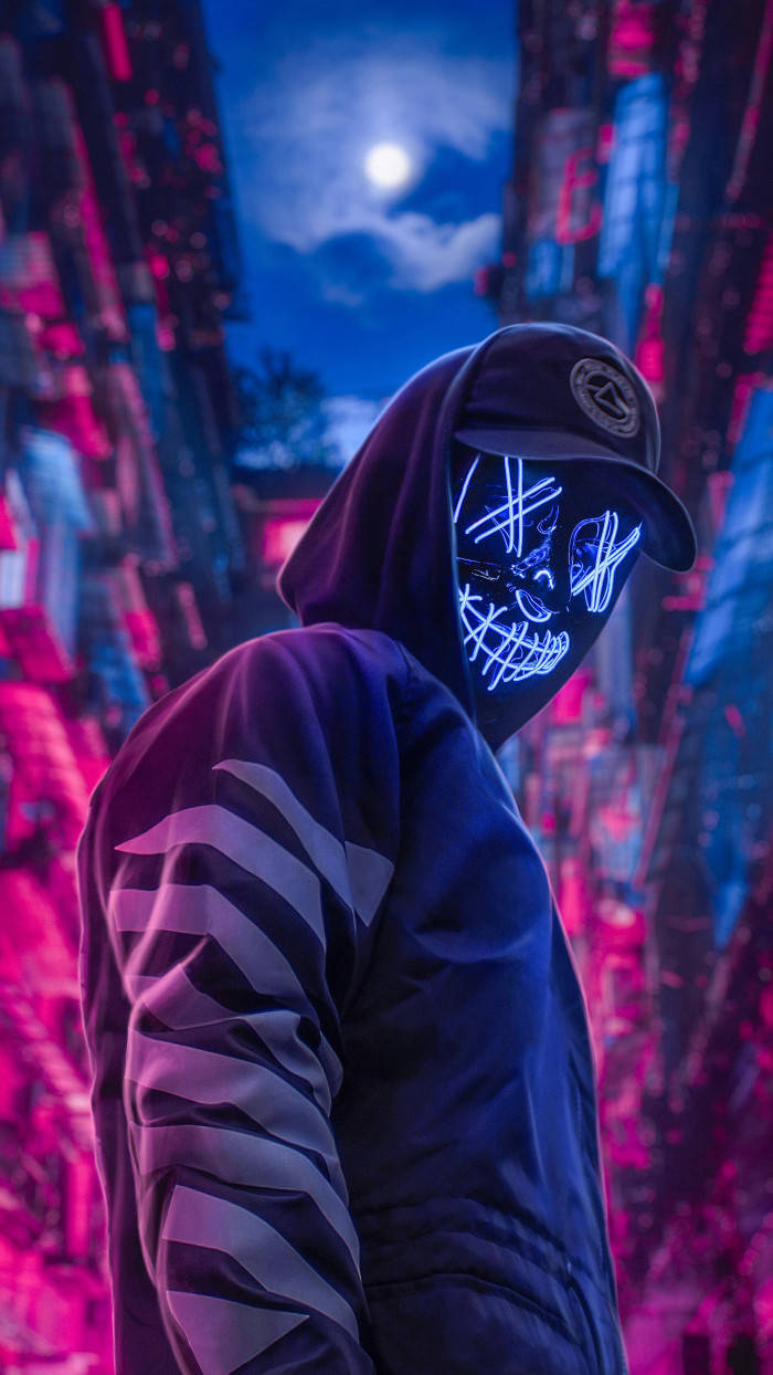 Boy With Neon Mask Hacker 3d Background