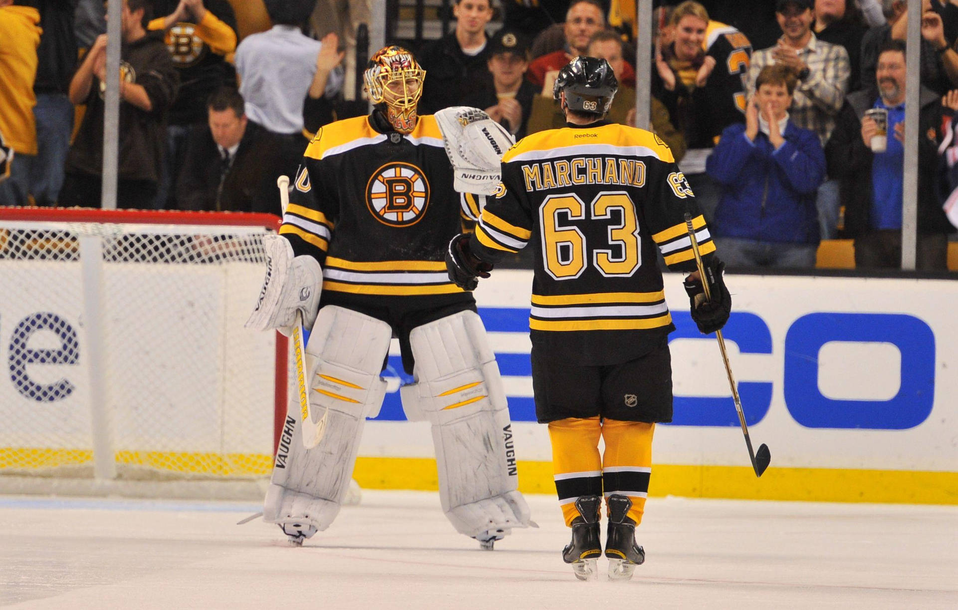 Brad Marchand Greeting Goalie Background