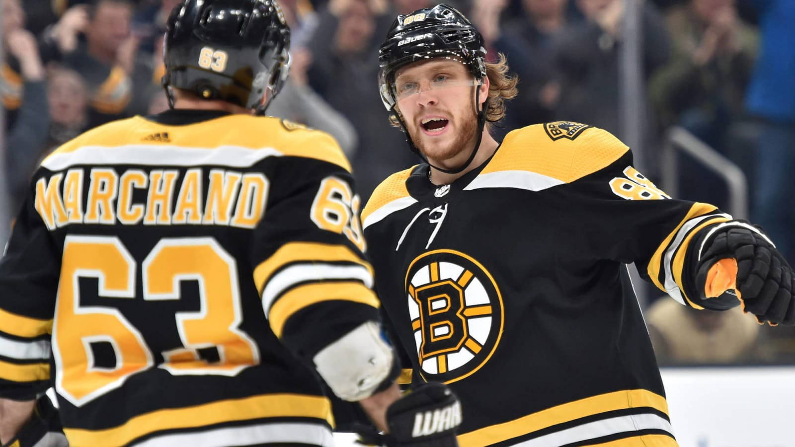 Brad Marchand With Teammate David Pastrnak Background