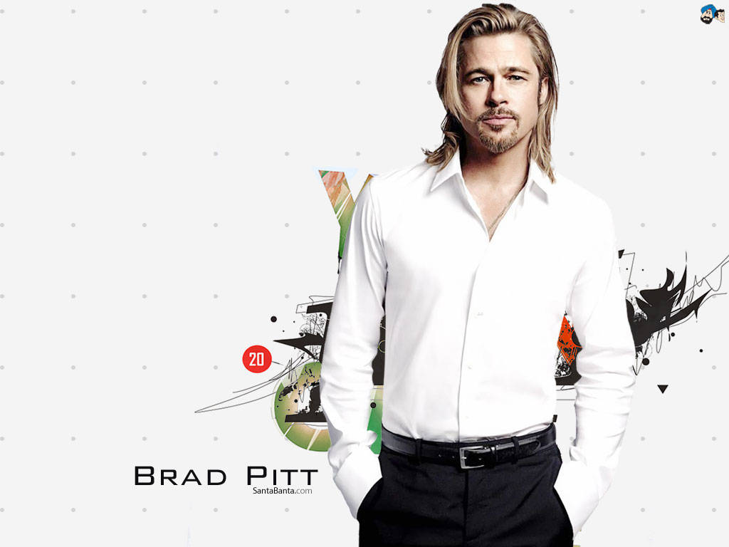 Brad Pitt Poses In White Modern Art Background