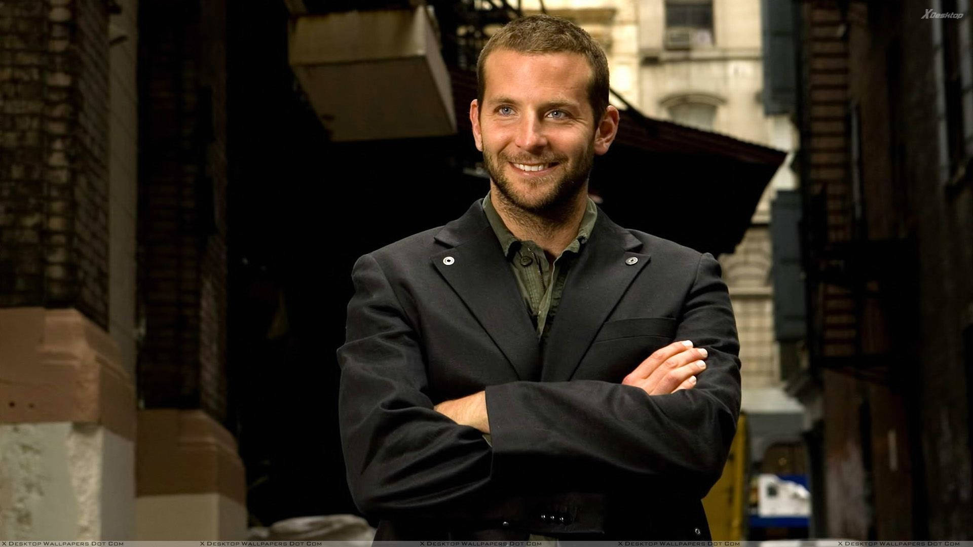Bradley Cooper Black Suit Adjacent Buildings Background