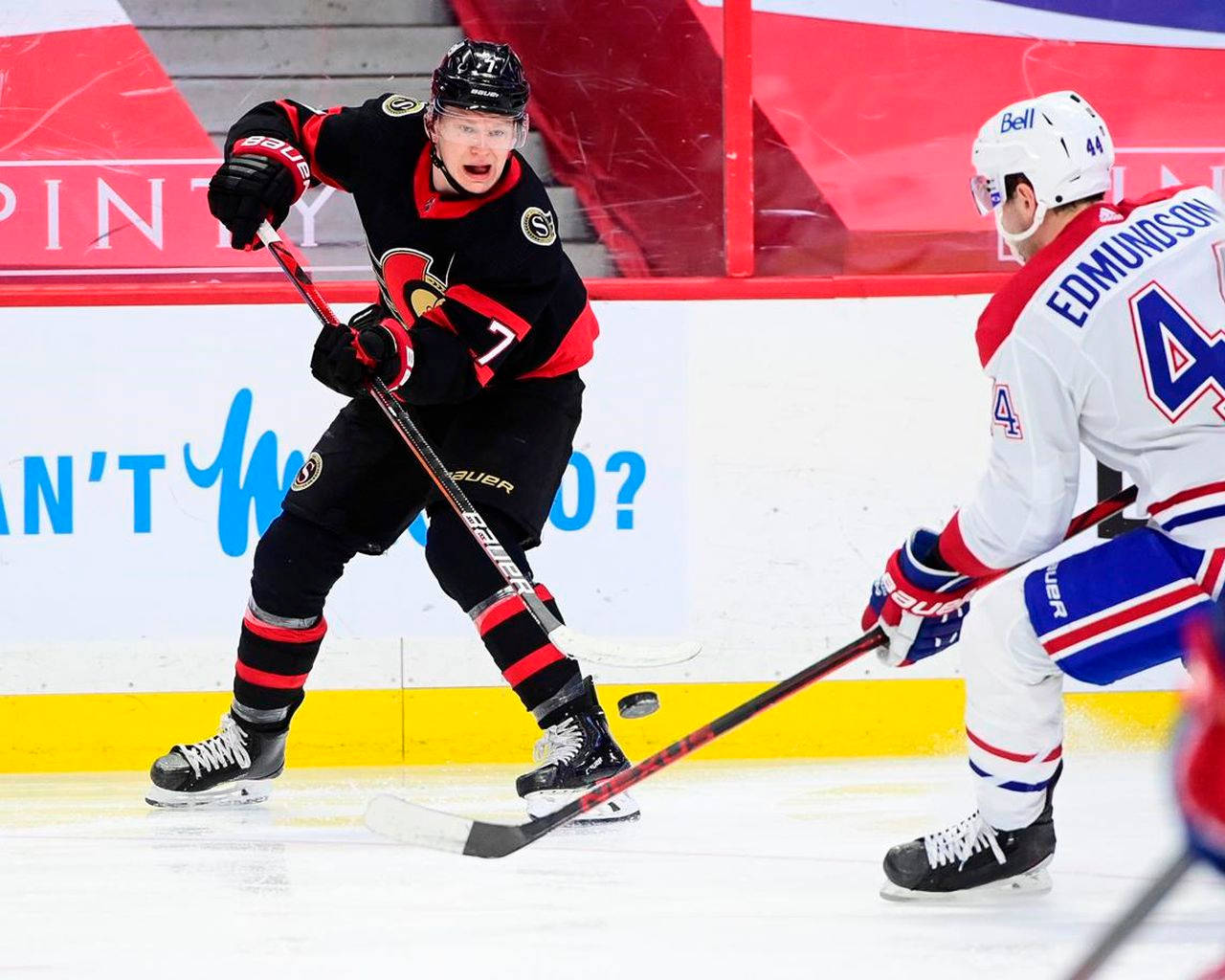 Brady Tkachuk In Action Against Edmundson