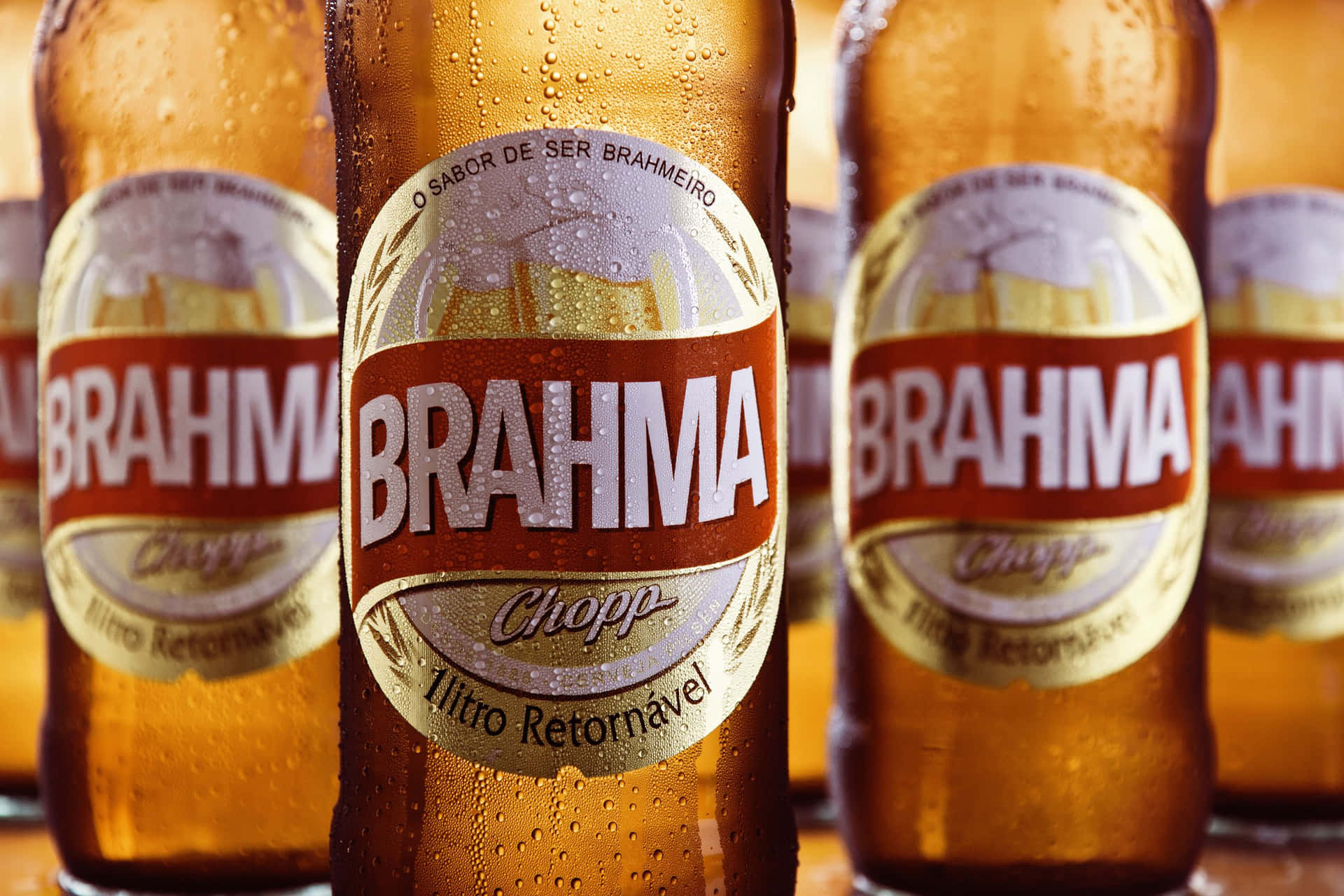 Brahma Chopp Pilsen Beer Bottles Close Up Shot Background