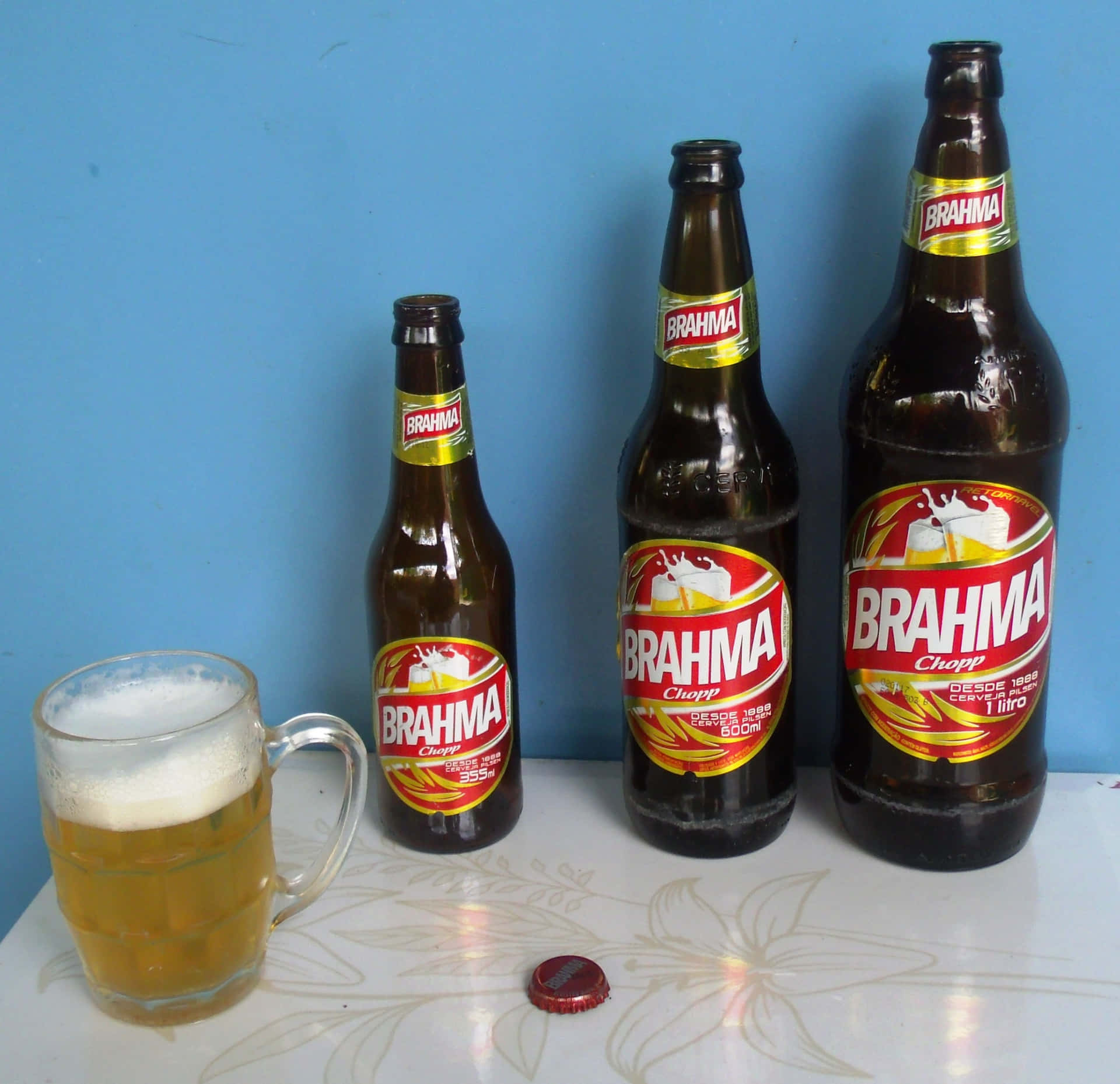 Brahma Chopp Pilsen Beer Bottles With Drink Background