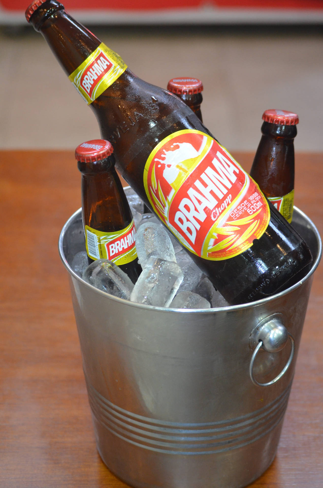 Brahma Pilsen Beer Bottles In Bucket Background