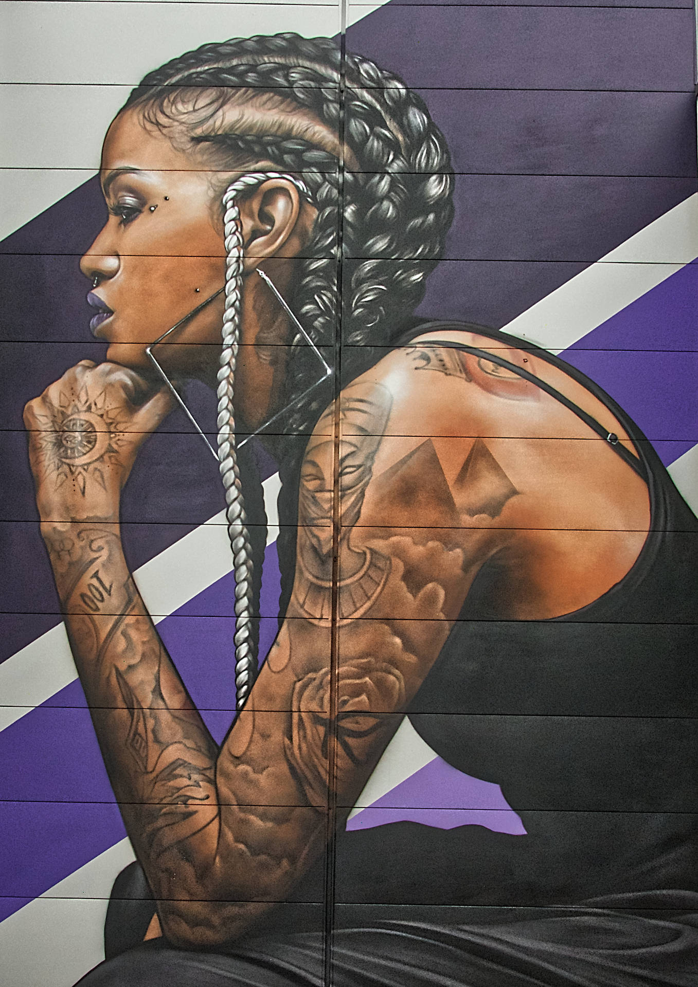 Braided Girl Tattoo Street Art Background