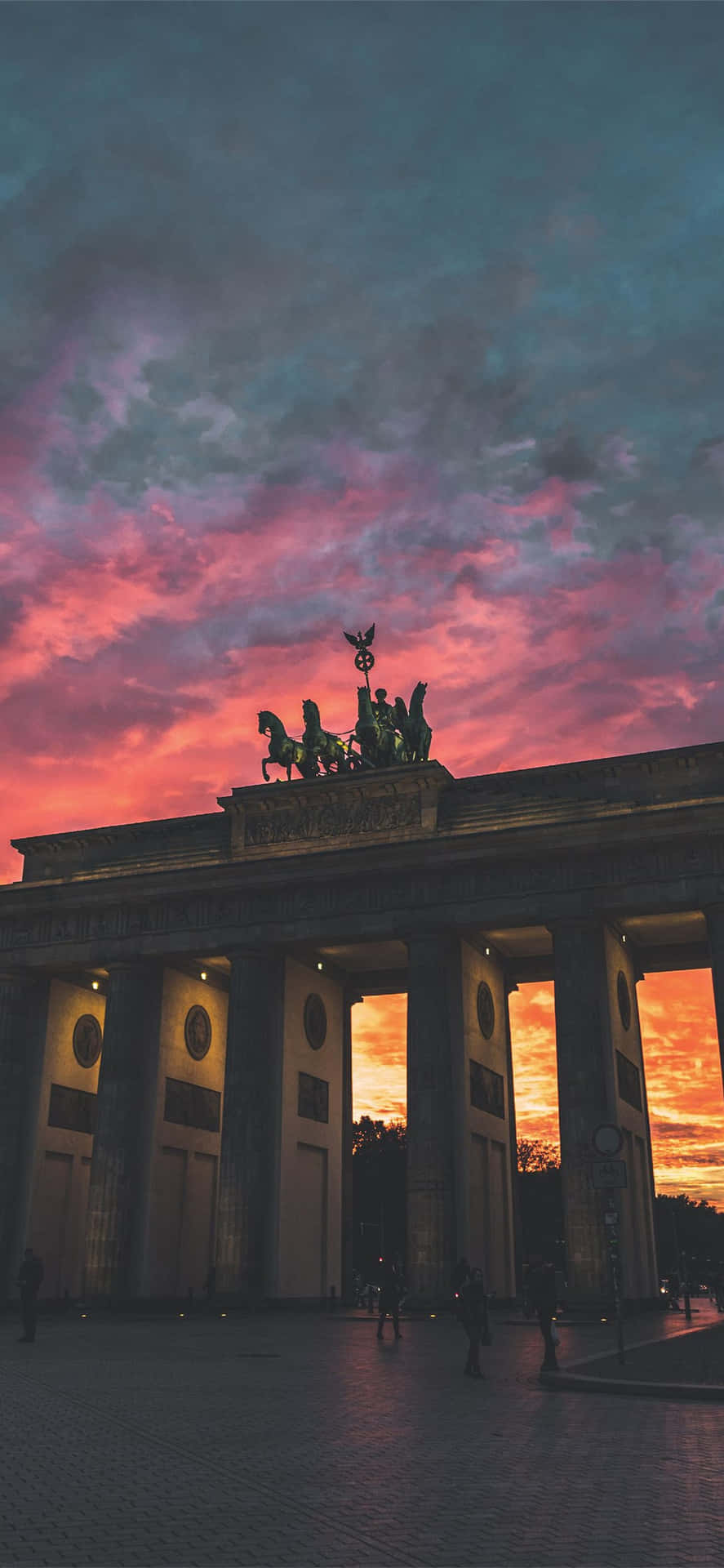 Brandenburg Gate Quadriga Orange Pink Sky Background