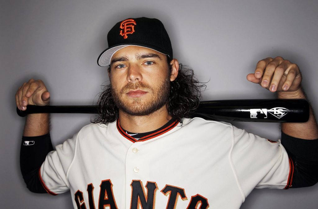 Brandon Crawford With Bat Over Shoulders Background