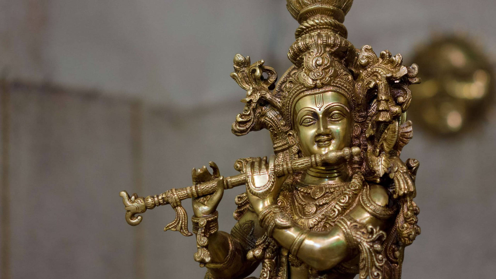 Brass Statue Hindu God Krishna Background