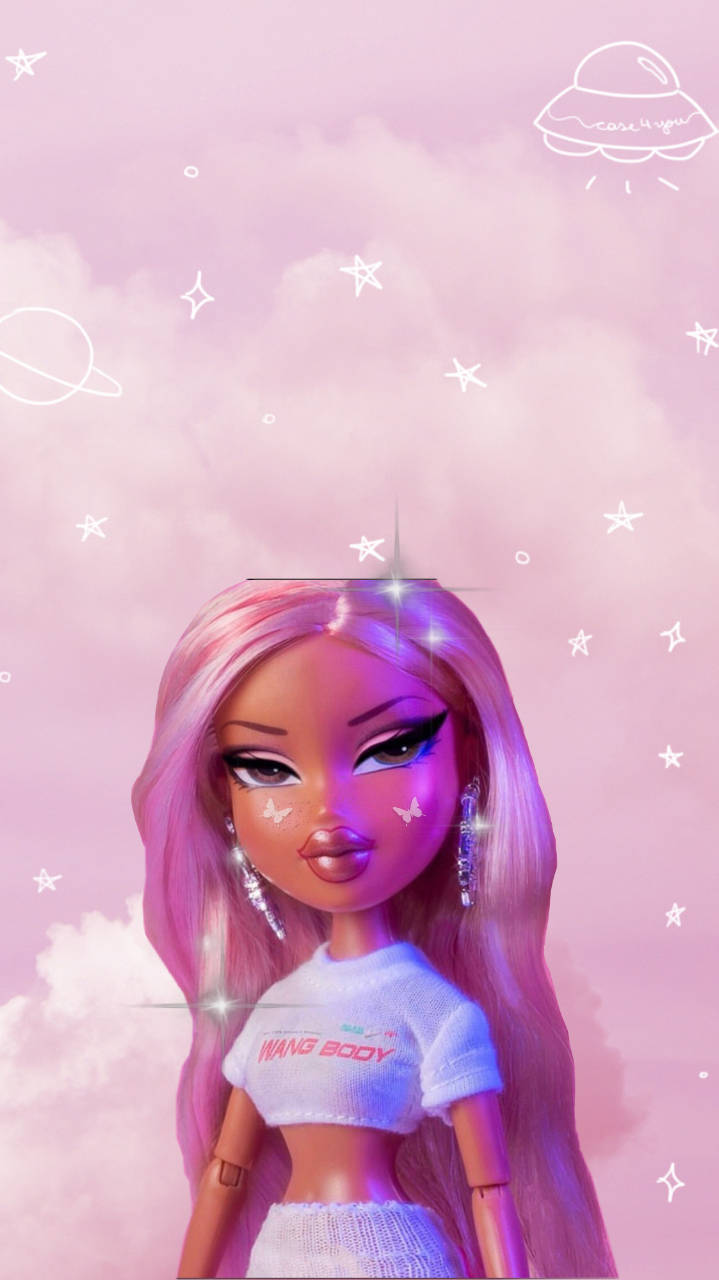 Bratz Dolls Pink Hair Clouds Background