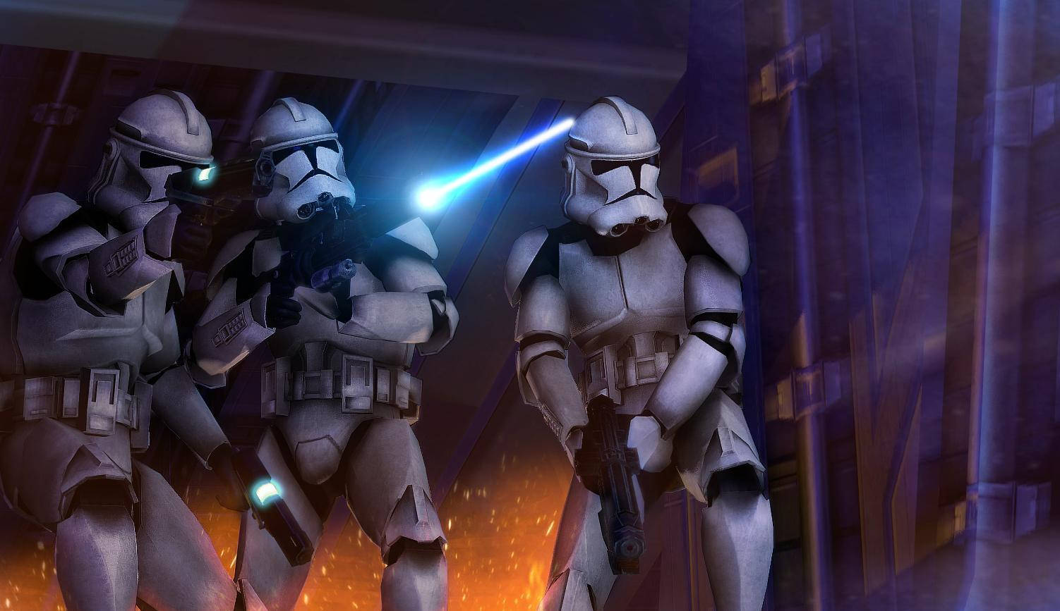 Brave Clone Trooper Leads The Charge In A Daring Raid. Background