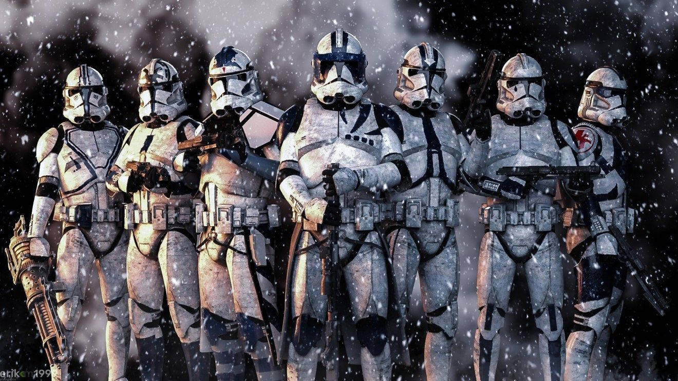 Brave Clone Troopers Braving Harsh Weather Conditions Background