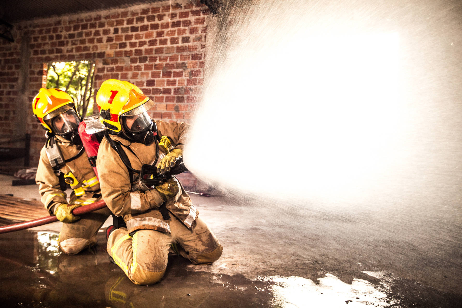 Brave Firefighters In Action Background