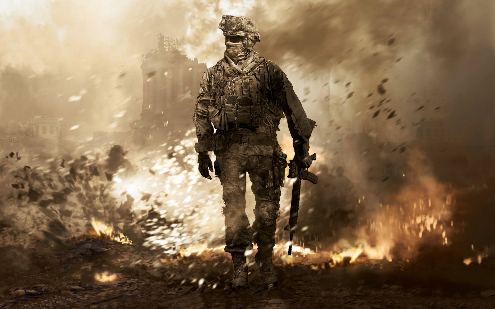 Brave Soldier Facing Down The Enemy In Call Of Duty Background