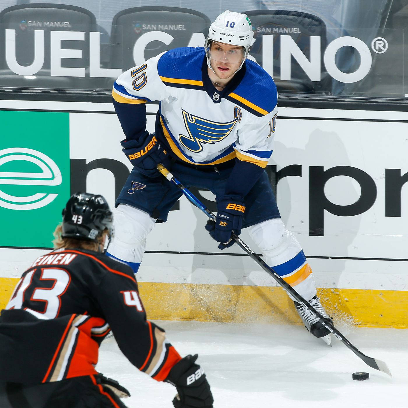 Brayden Schenn Of The St. Louis Blues In Action Against The Anaheim Ducks Background