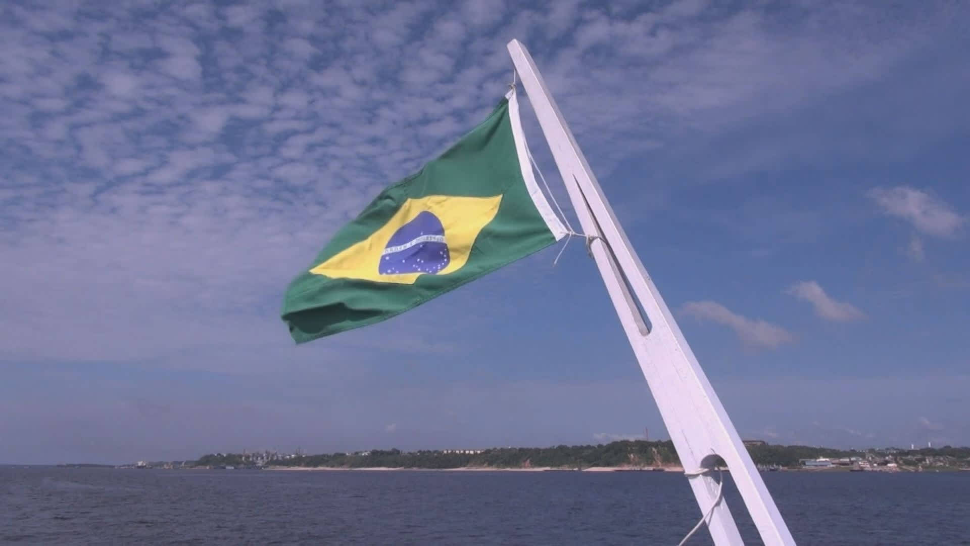 Brazil Flag In A Ship Background
