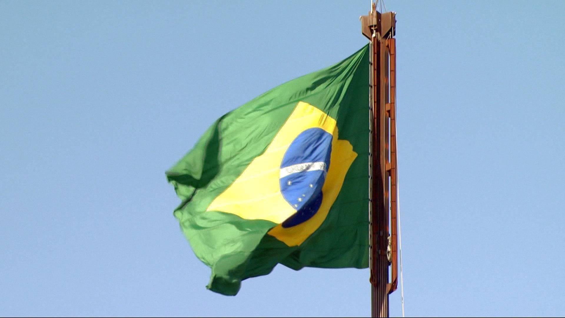 Brazil Flag In Old Flag Pole Background