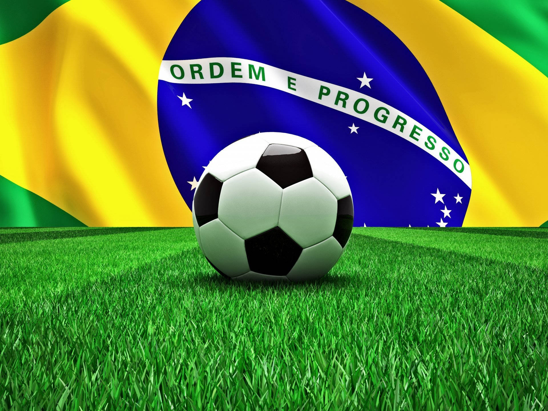 Brazil Flag In Soccer Field Background