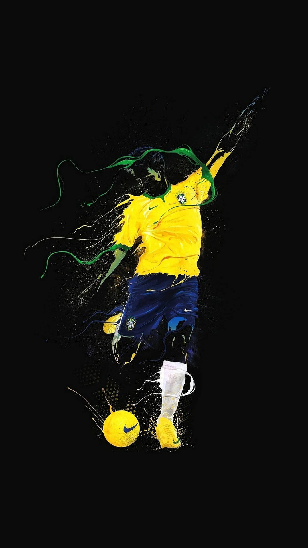 Brazil National Football Team Kicking Football Paint Art Background