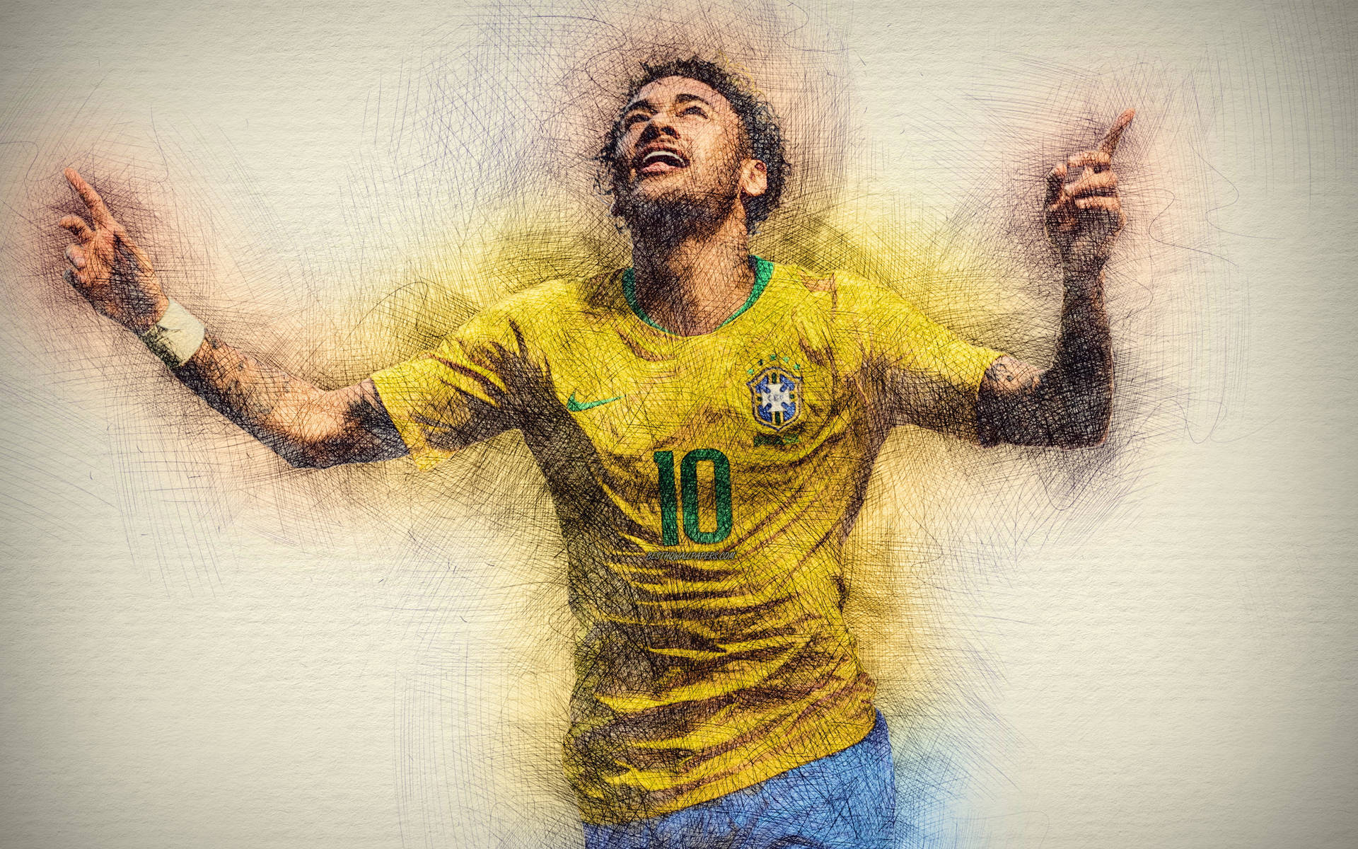 Brazil National Football Team Neymar Pen-style Artwork Background