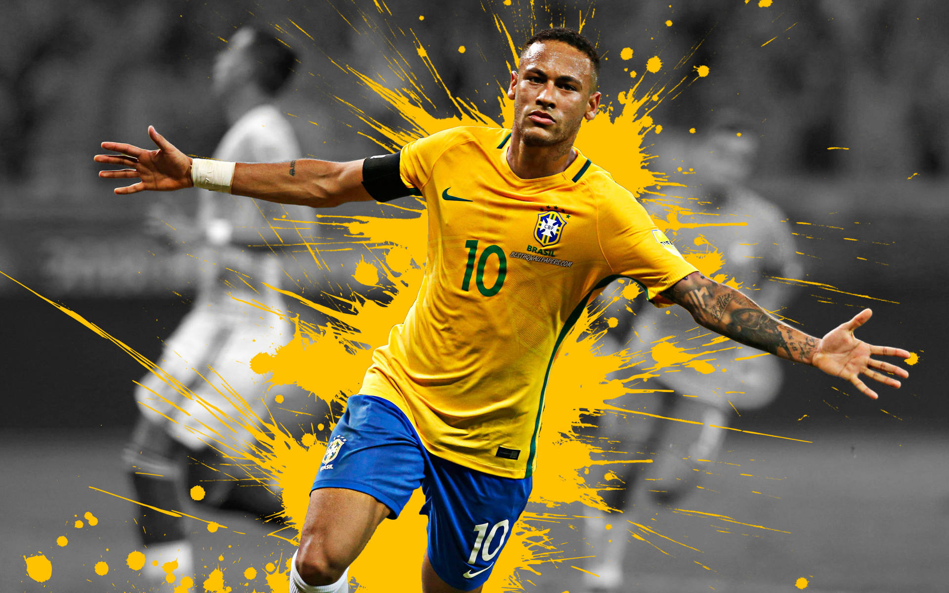 Brazil National Football Team Neymar Yellow Paint Running