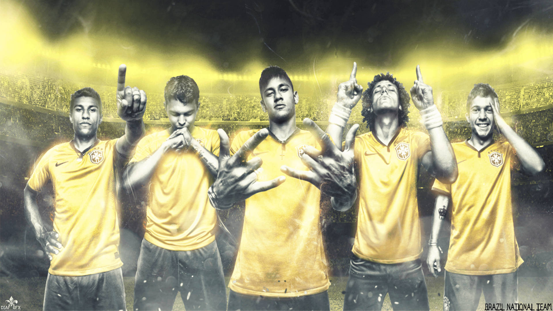 Brazil National Football Team Yellow Poster Players Background