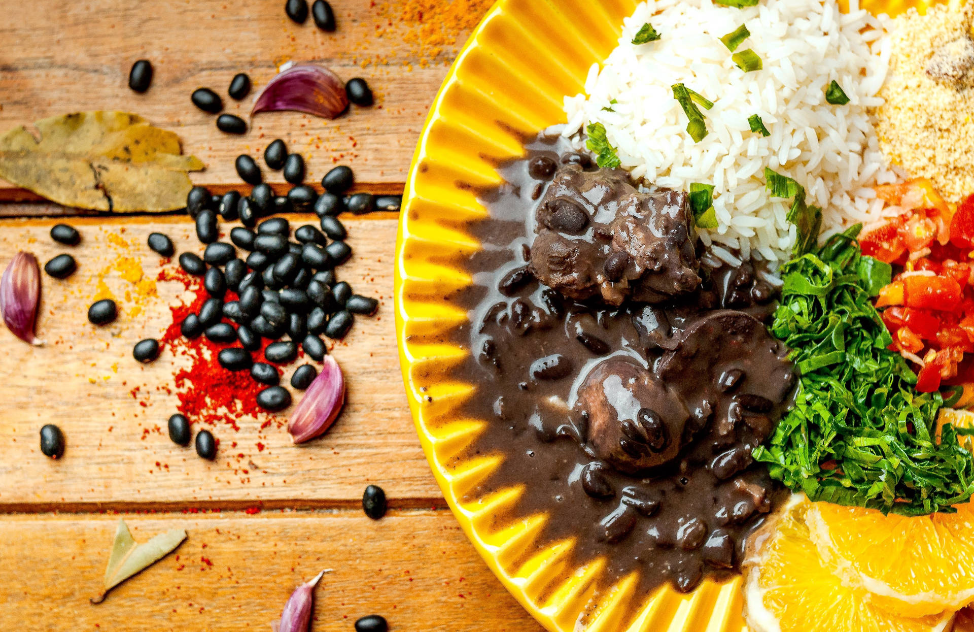 Brazilian Bean Stew Feijoada Top View Shot Background