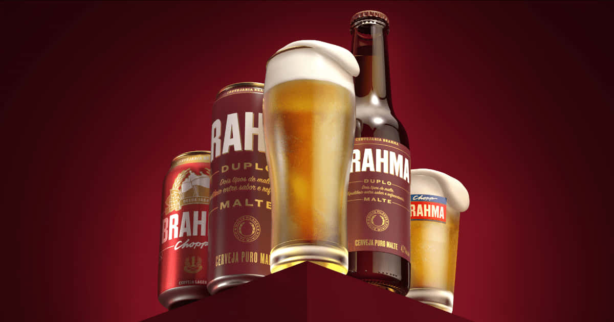 Brazilian Brahma Beer Bottle And Cans With Drinks Background