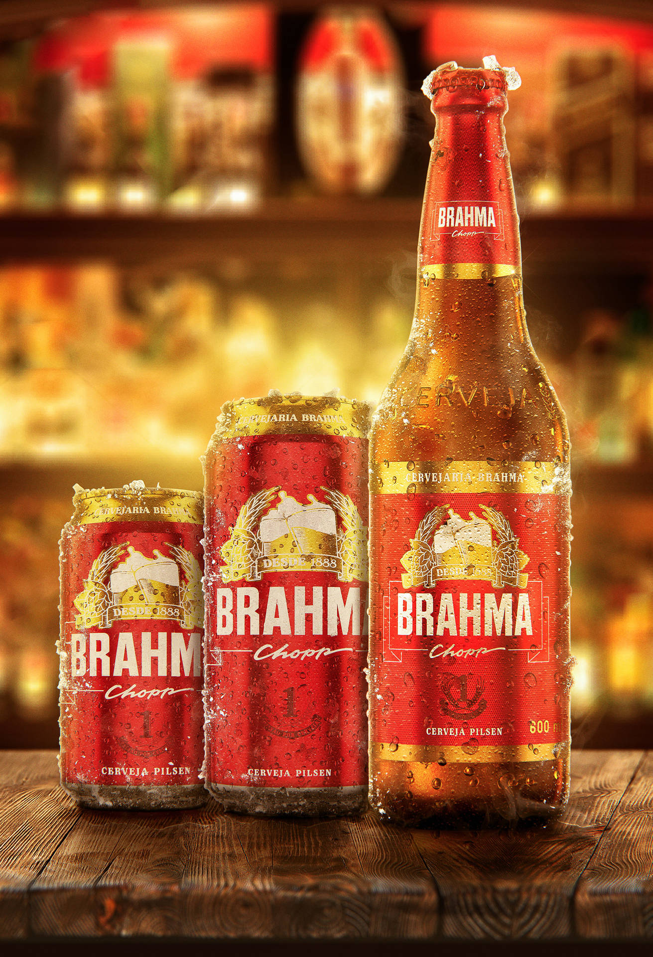 Brazilian Brahma Beer In Bottle And Cans Background