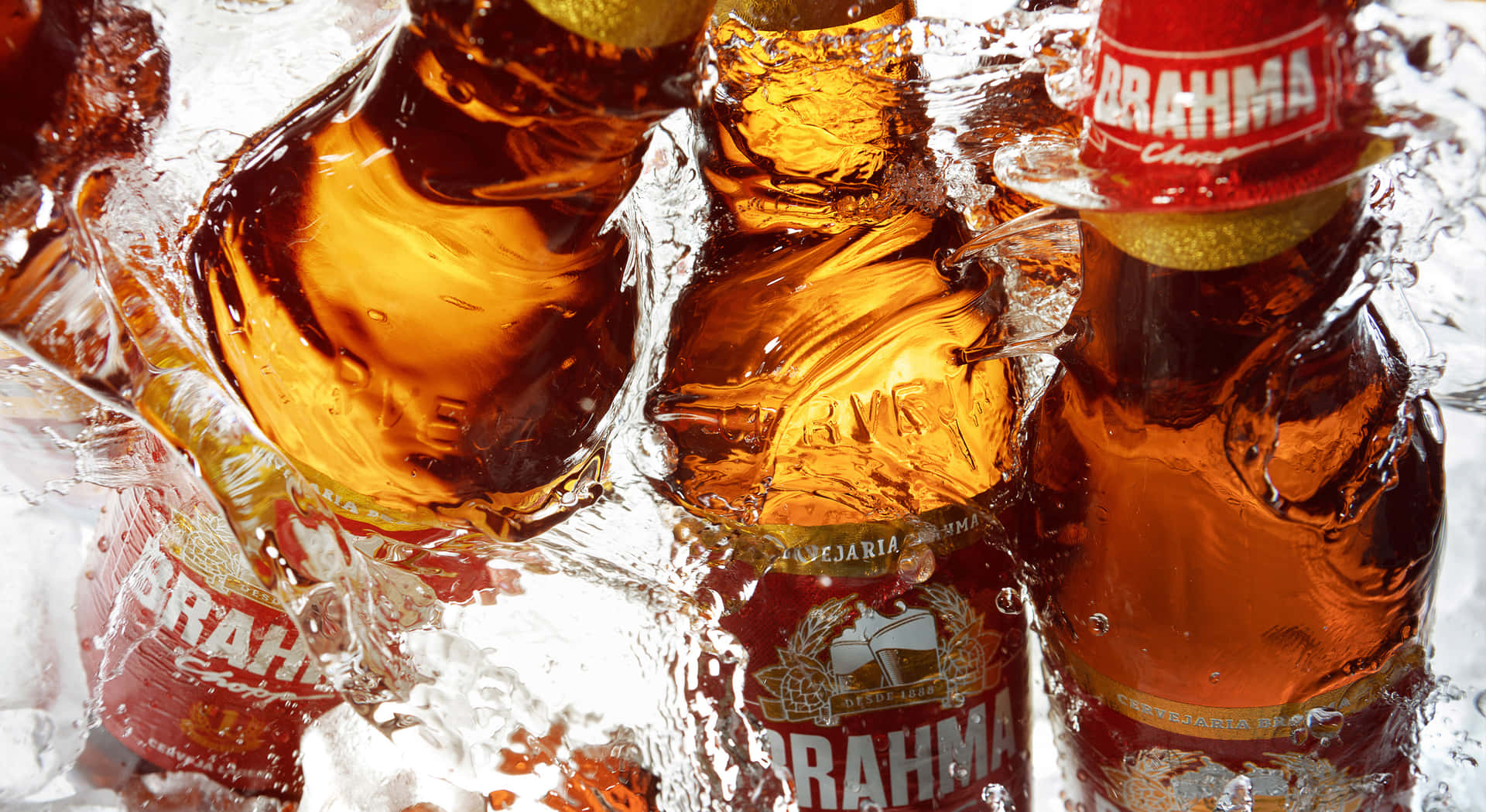 Brazilian Brahma Chopp Bottles With Water Effect Background