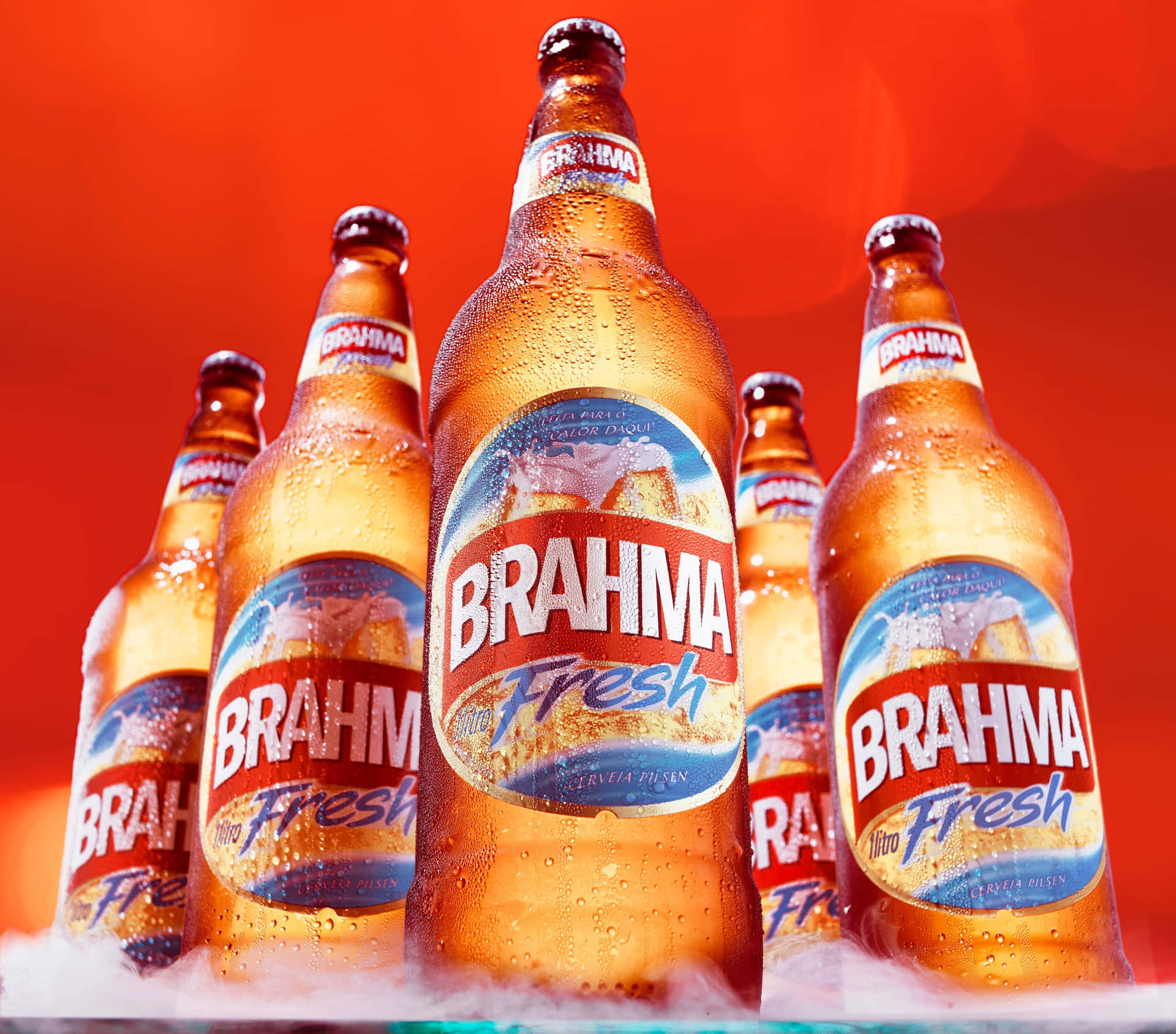 Brazilian Brahma Fresh Pilsen Beer Bottles Background