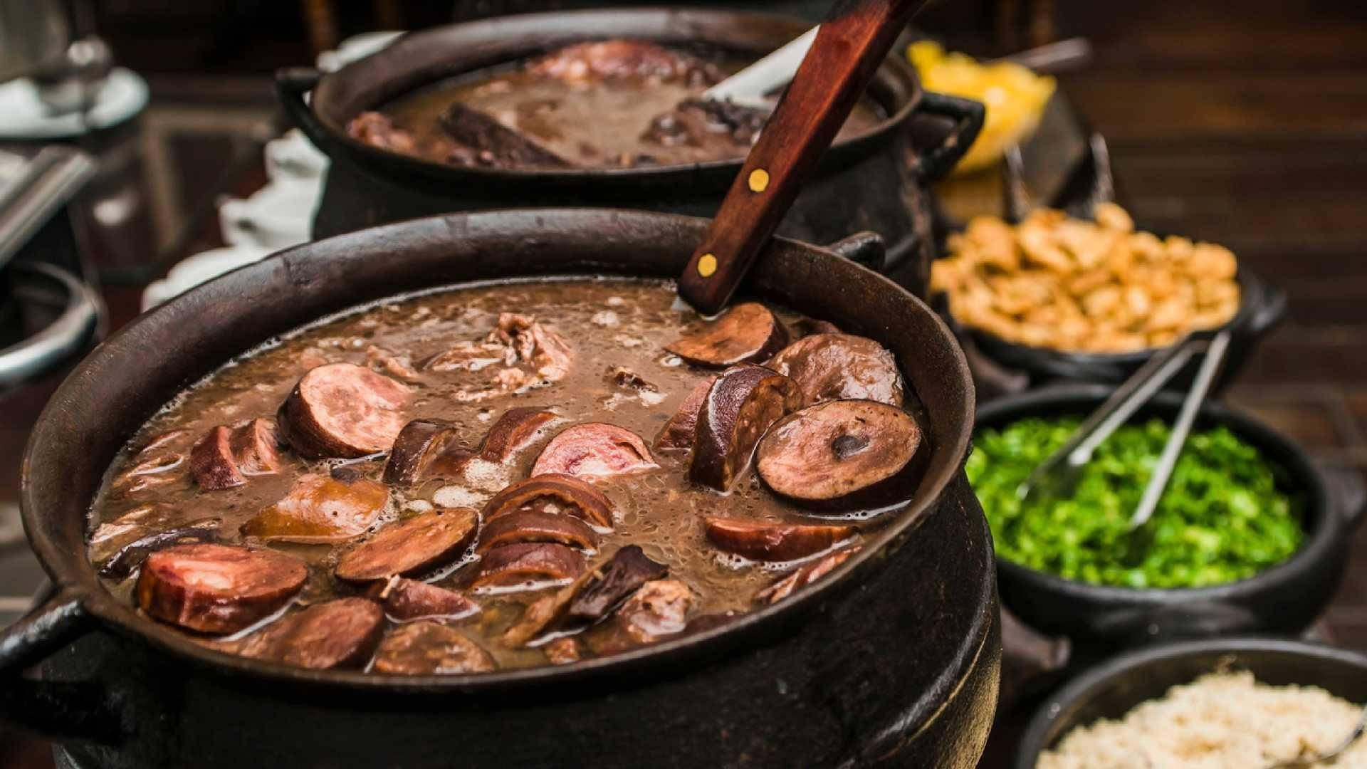 Brazilian Feijoada Black Bean Stew With Different Toppings