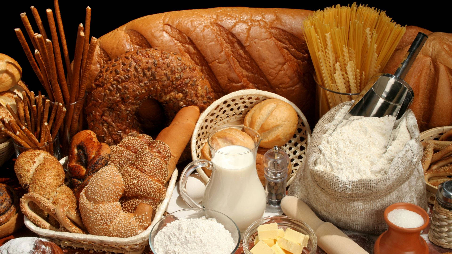 Breads With Milk And Flour Background