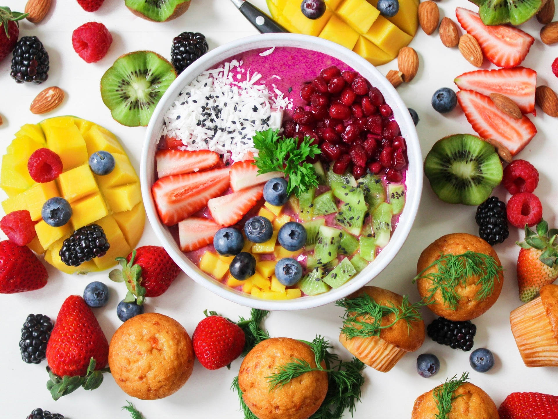 Breakfast Bowl Of Fruits Background