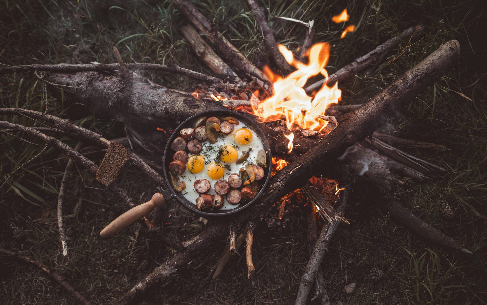 Breakfast Cooking On 4k Fire Background