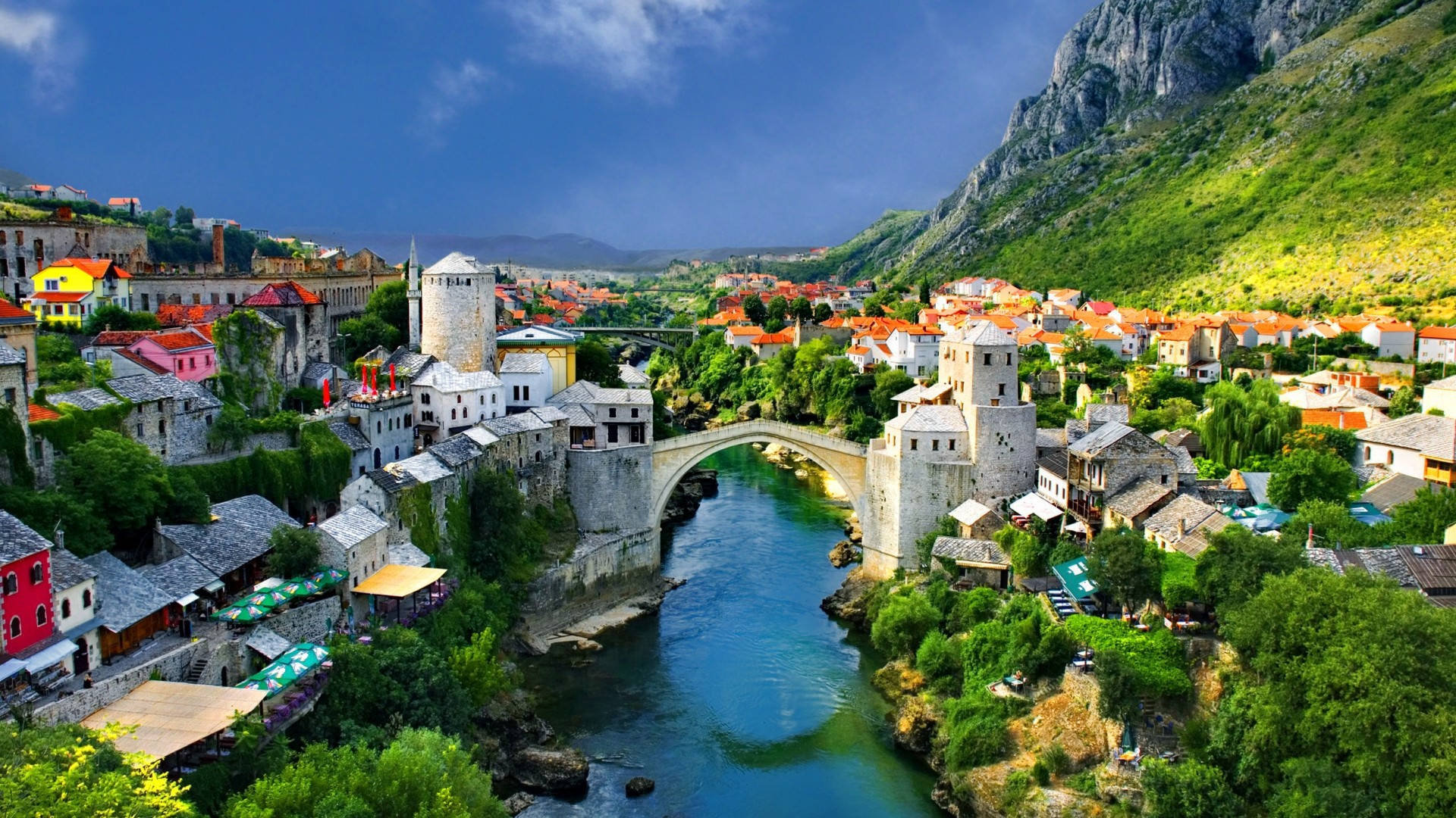 Breath-taking High Definition Landscape Of Mostar Old Bridge Background