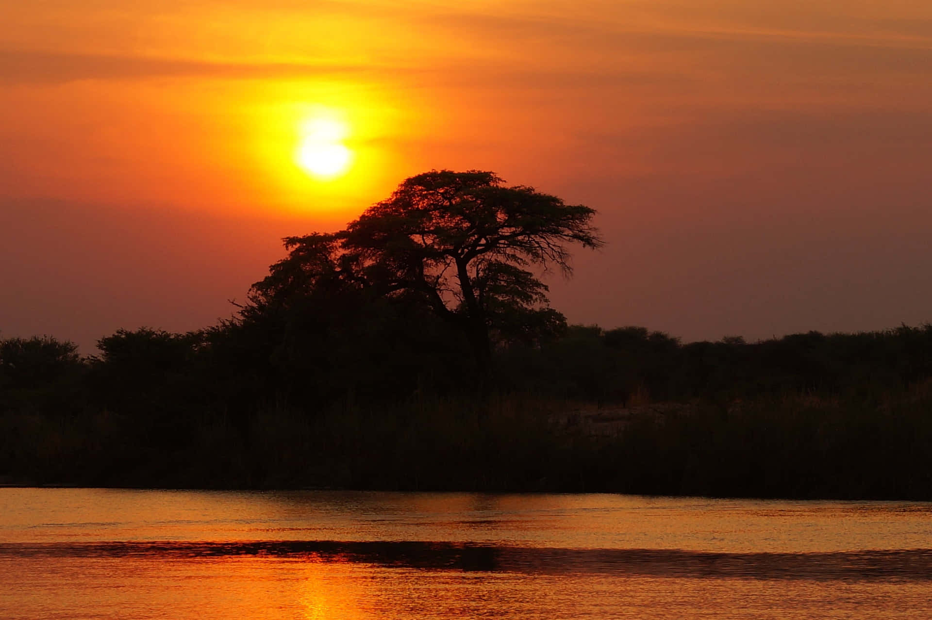 Breath-taking Silhouette Of Okavango Delta At Sunset Background