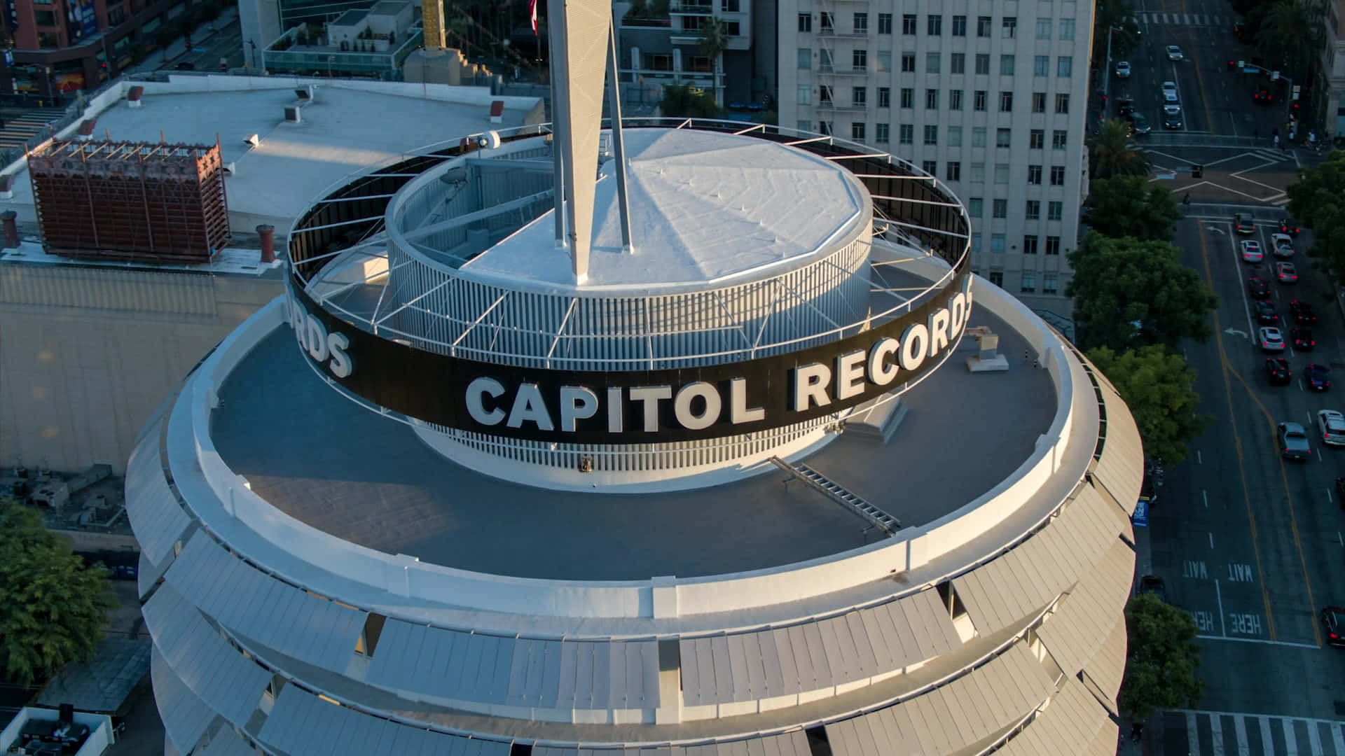 Breathtaking Aerial Image Of Capitol Records Building Background