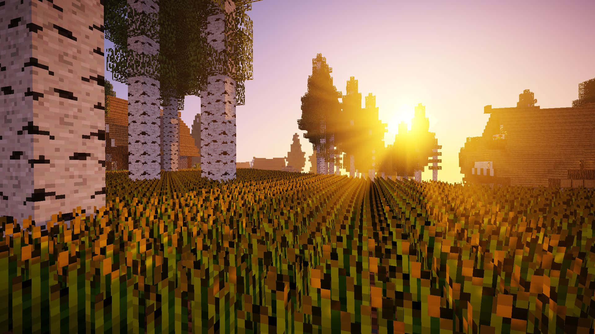 Breathtaking Skyline At Sunset In The World Of Minecraft
