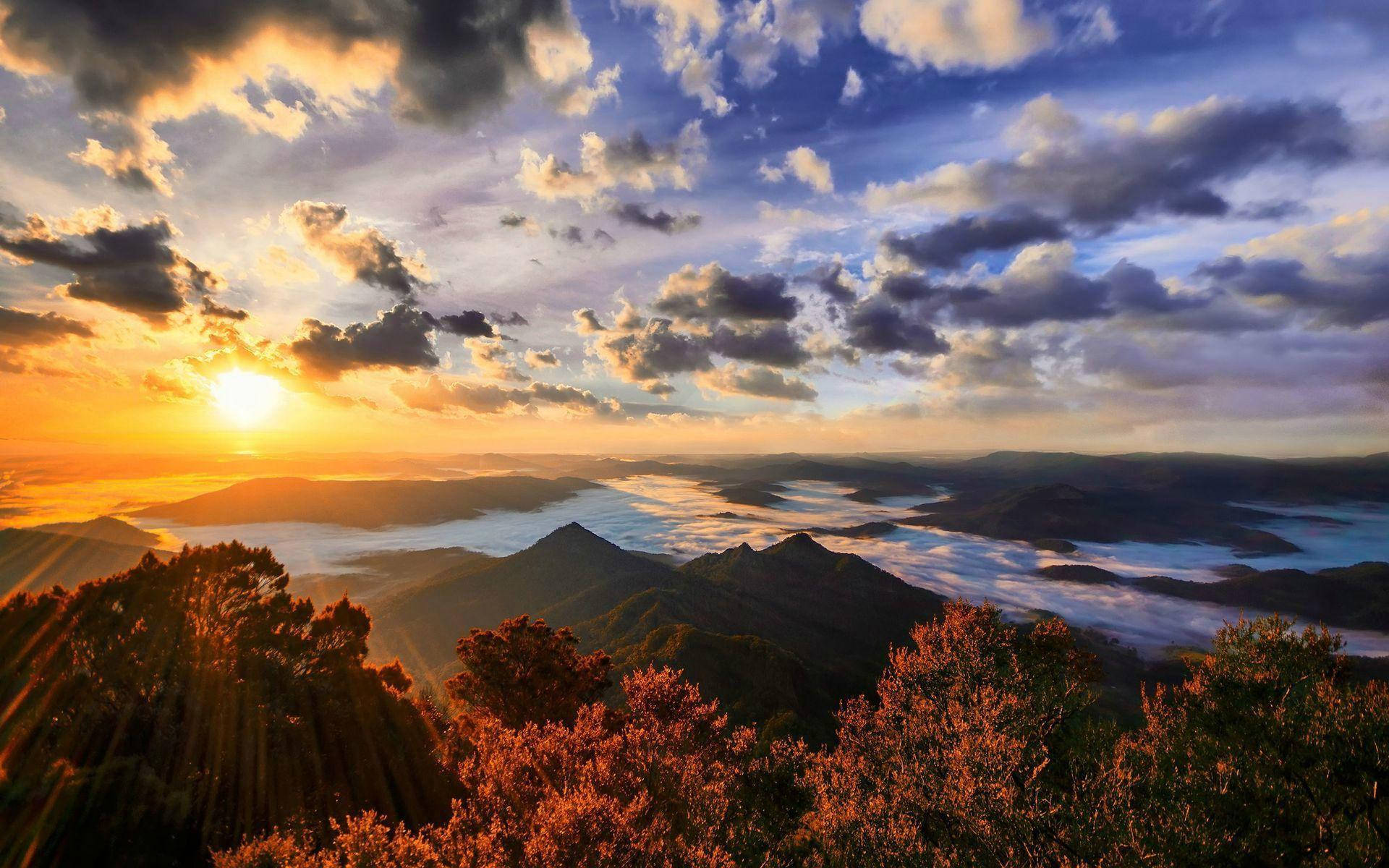 Breathtaking Smoky Mountains Sunset Background