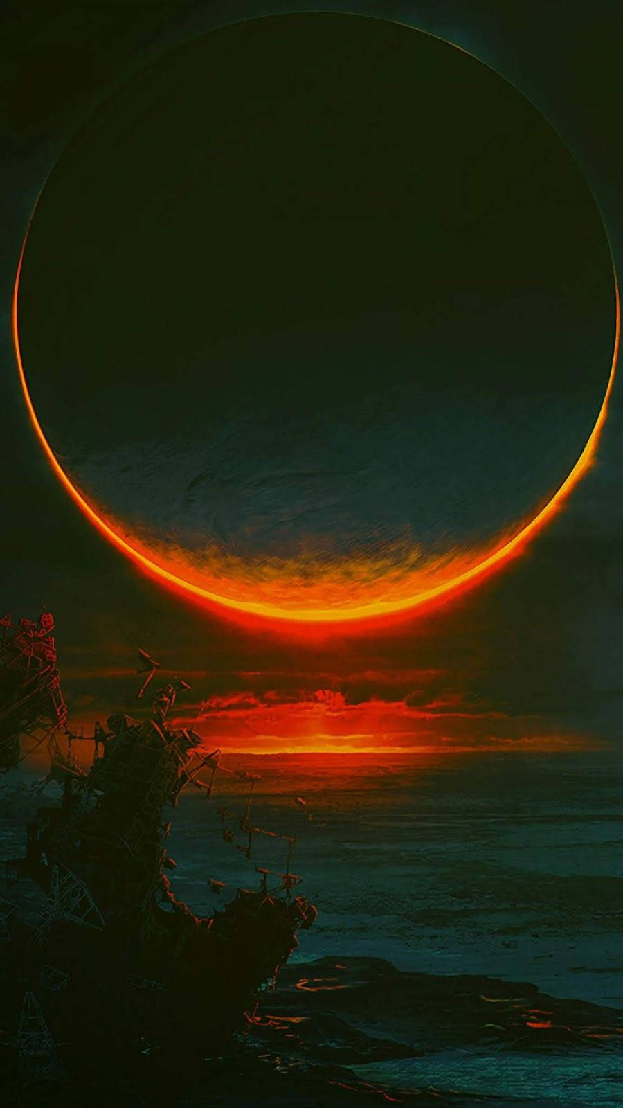 Breathtaking Solar Eclipse Shrouded In Deep Red Hues. Background