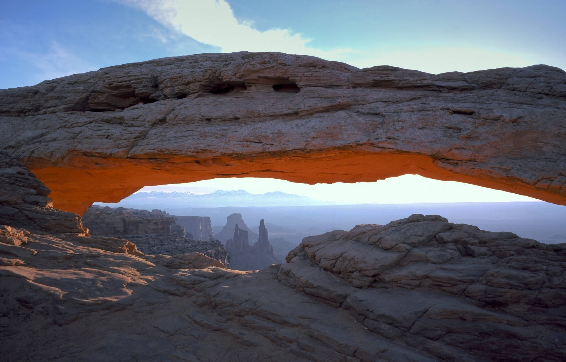 Breathtaking Sunrise At Mesa Arch In Canyonlands National Park Background